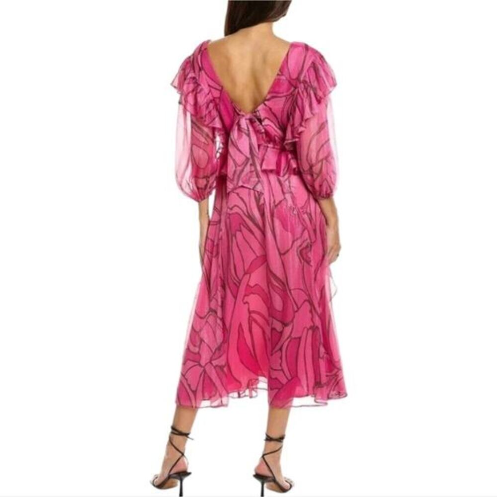 TED BAKER Victoir Shimmer Abstract Tie Back Pinafore Ruffle Dress 3 NWT $445 - Picture 3 of 13